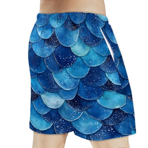 Men's Swim Trunks Size S Fish Scaled with Mesh Lining Soft Breathable Quick Dry Beach Shorts Jewel Blue3