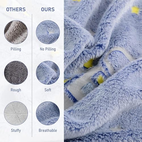 Image of Famyo Glow in The Dark Flannel Fleece Blanket Combo 200x152 cm | Astro & Rocket design, soft all-season double /queen bed blanket, warm cozy throw for kids & home