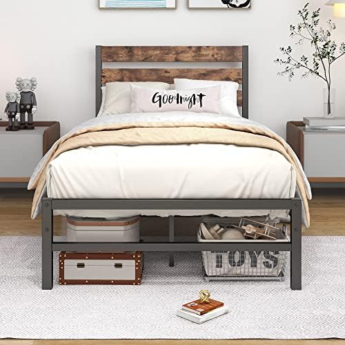 Cadre De Lit 90x200 Cm Avec Tête De Lit LED Et Station De Charge USB-C - Bois Et Métal, Sommier Lattes, Rangement Dessous
