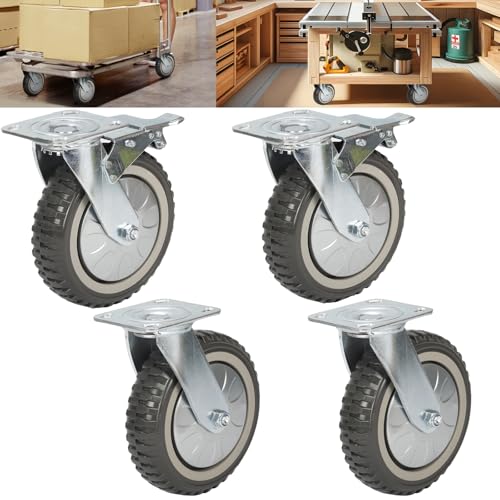 Tonchean 8inch Roues à roulettes 4Pcs 360 Degré Rotation Roue lourd de service solide roulettes pivotantes Non glissade Pas de bruit pour le panier industriel Meubles Workbench 8inch Roulettes (2 avec frein, 2 Sans frein)