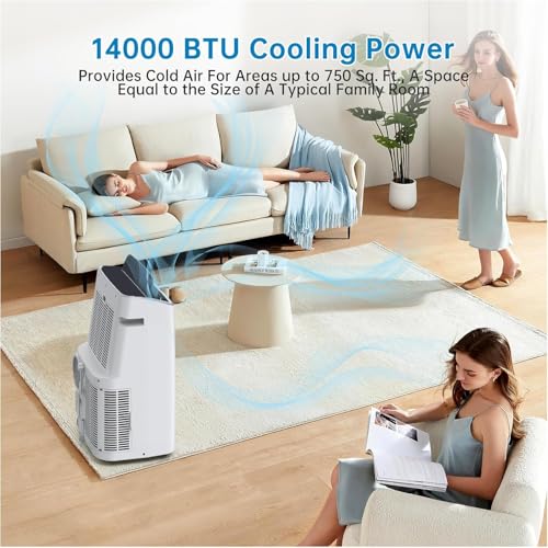 Image of Garvee 1,4000 BTUs Portable Air Conditioner for 750 Sq.Ft Max.Portable AC Unit with Dehumidifier, Fan, Sleep, 24H Timer&Installation Kit, DOE Certified, Ceer 7.7,48dB,Remote Control,1115W,Grey