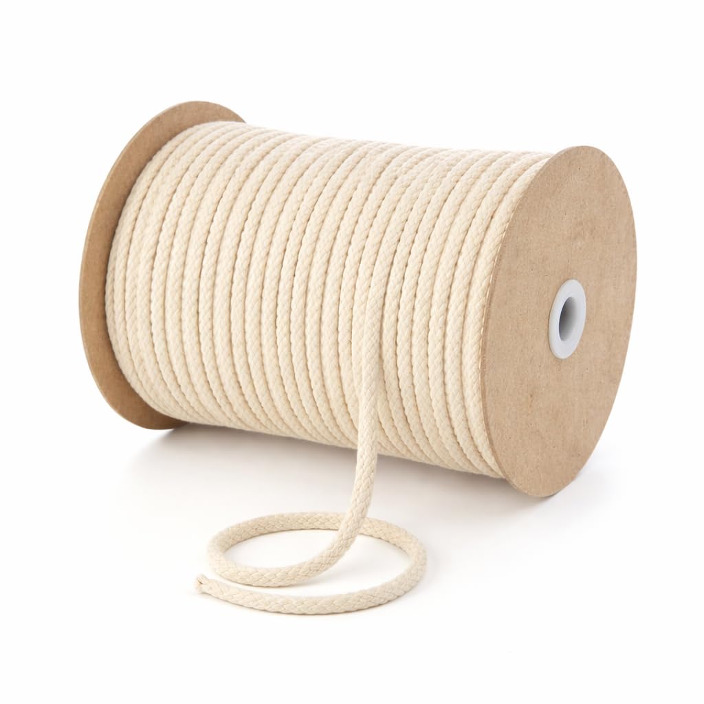 5mm braided cotton rope (off white), macrame cord - 50 meter (mr-151) | diy crafts, plant hanger, bag making, thick cotton dori, durable & soft