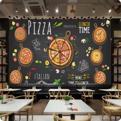 Papier peint pizza 3D panoramique 150x105 cm pour décoration murale de restaurant italien