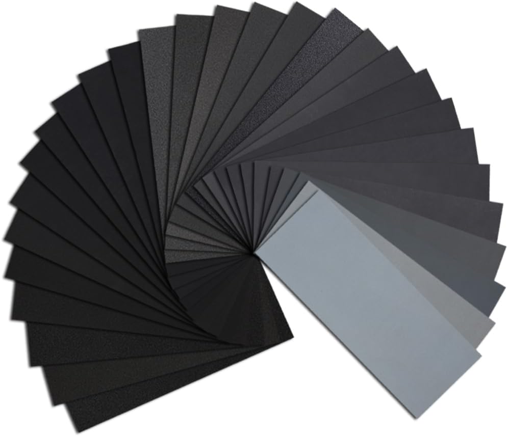 keama Sandpaper, Premium Wet Dry Waterproof Sand Paper, 45PCS 120 to 5000 Assorted Grit Sanding Paper for Wood Furniture Finishing, Metal Sanding and Automotive Polishing, 9 x 3.6 Inches.