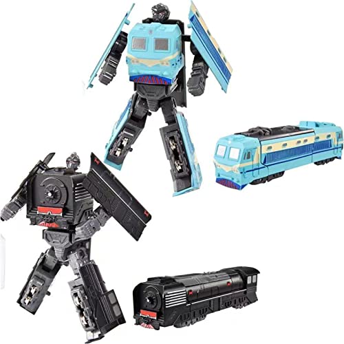Tiydiygo - Tiydiygo 2 Pack Train Transformer Figurines Ornaments ,Retro Train Modern High-Speed Rail Model Robot Crafts Home Office School Park Room Desk Decoration (D)