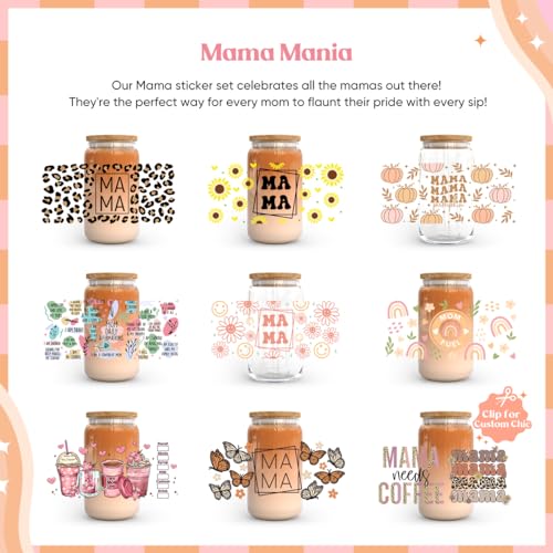 Image of Kaciola 10 Sheets UV DTF Cup Wraps for 16 oz- Mama Theme UV DTF Stickers, 1 Sheet Mysterious Pattern Transfer, Rub on Transfers Stickers for 16 oz Libbey Glasses Crafting