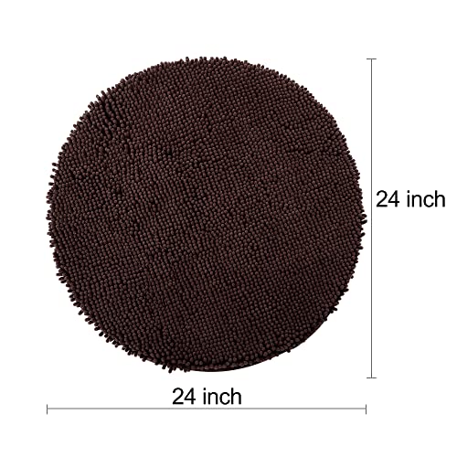 Smiry Luxury Chenille Round 24x24, Extra Soft and Absorbent Shaggy Bathroom Mat Rugs, Machine Washable, Non-Slip Plush Carpet for Tub, Shower, and Bath Room, Brown