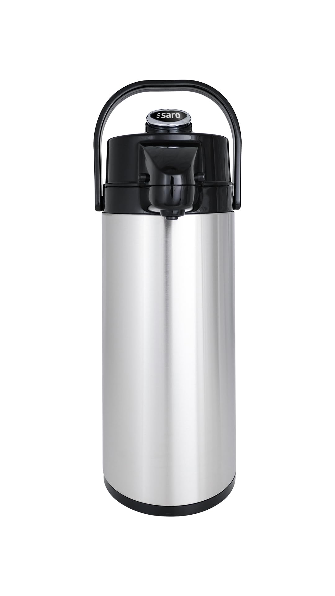 Saro - Thermos à Pompe pour Restauration et Buffet, 2,2 l, pour Boissons Chaudes et Froides, avec Poignée, Intérieur et Extérieur en Acier Inoxydable