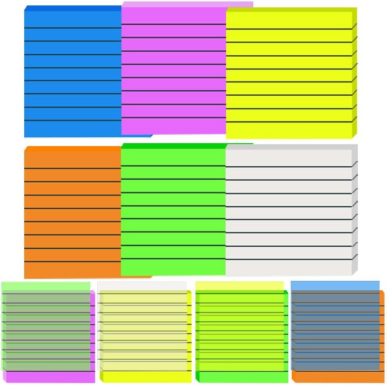 300 Sheets Large Lined Sticky Notes, 3x3 Inch 6 Colors Translucent Self-Stick Notes Adhesive Reminder Markers Tabs, Home & Office Supplies