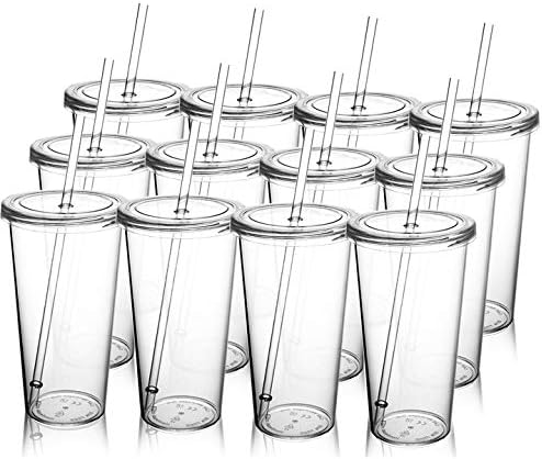 MEWAY Clear Classic Tumbler 20oz/12 PACK,Reusable Plastic Cup,PETG Material With Reusable Straw,more suitable for cold drinks, juice, crystal clear,fall resistant, Thin and not Fragile