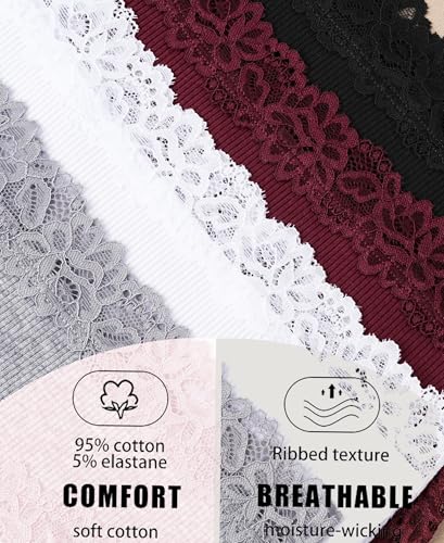 Image of FINETOO Womens Underwear Cotton Bikini Underwear for Women Lace Wasit Hipster Panties Soft Breathable Briefs 6 Pack