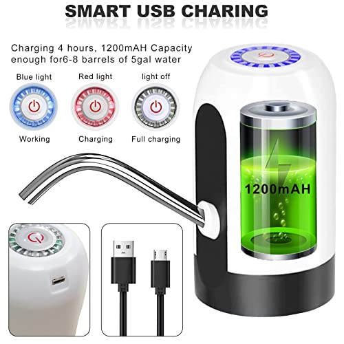 Bomba de garrafa de água elétrica de 5 galões, dispensador de água portátil, carregador USB, garrafa