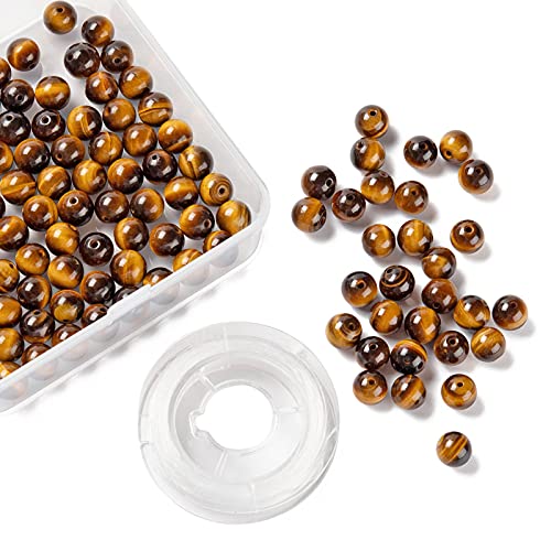 BEEFLYING 100 Pcs 8mm Natural Tiger Eye Beads Round Gemstone Beads Polished Stone Beads for DIY Stretch Bracelets Kits Making - Image 3