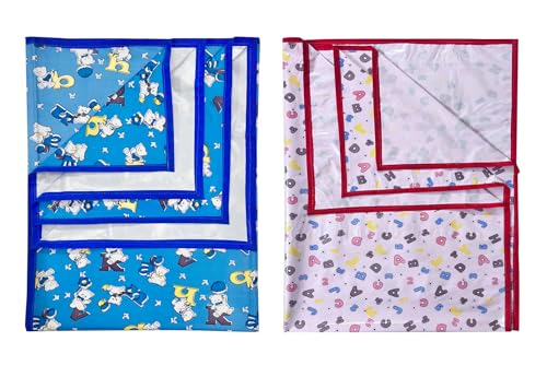 Image of EcoSoft Plastic Sheet,PVC Sheet for Kids,Rubber Sheet for Babies,Bed Wetting Protector(90 x 135 cm) (Blue Alphabet & Pink ABC123)
