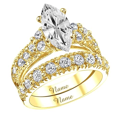14K Gold 3.0CT Marquise Cut Lab Grown Diamond Bridal Set for Her, IGI Certified, DE-Color, VS, 10K 14K 18K Yellow Gold Diamond Wedding Ring Set for Women Ladies Engagement Wedding