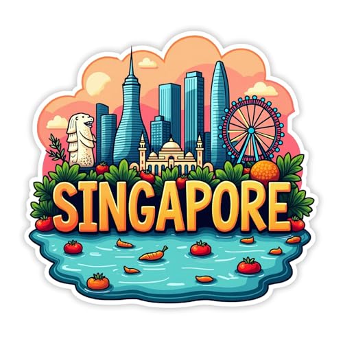 Image of Naxon Singapore Country Theme Souvenir Wooden Refrigerator Stylish Fridge Magnet - Fridge Decoration Magnet for Kitchen & Home Decor | Perfect Souvenir Gift | Size 3x3 Inches | Pack of 1