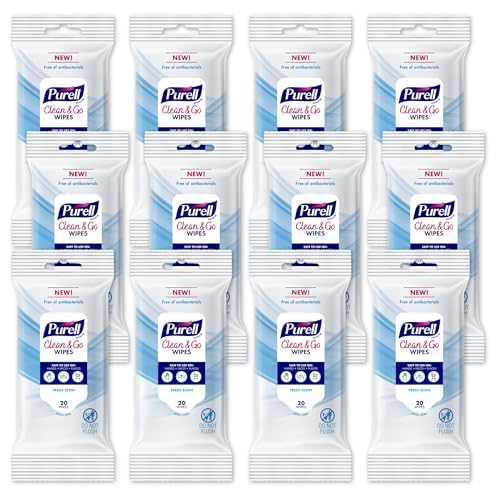 PURELL® Clean & Go Cleaning Wipes, Skin and Surface, Fresh Scent, 20 Count Travel Pack (Pack of 12), 9269-12-CMR