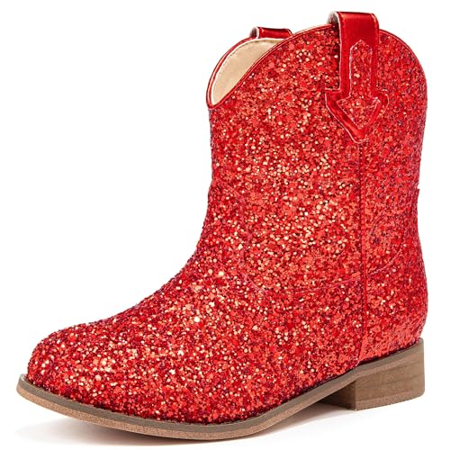 Image of Motasha Toddler Girls Cowgirl Boots Glitter Toddler Cowboy Boot Ankle Girls Boots Little Kids Horse Riding Shoes Party Birthday
