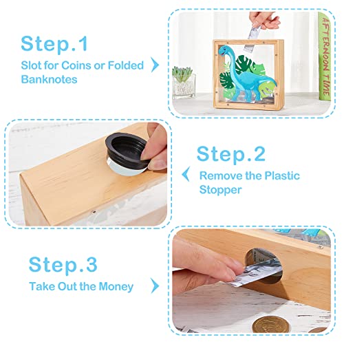 Image of ICOSY Piggy Bank for Kids, Wooden Framed Coin Bank