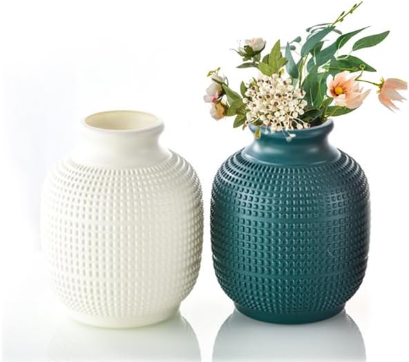 Miniatura 2 de Vaguelly Jarrones de plástico para arreglos florales, 1 paquete de jarrón de plástico compuesto de imitación de porcelana esmaltada con aspecto de