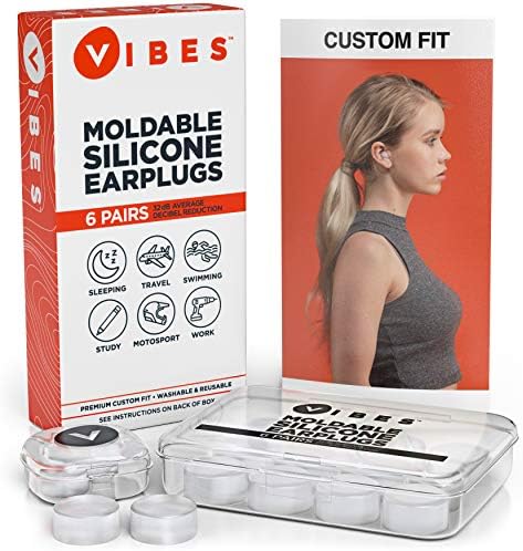 Silicone Ear Plugs - 6 Pairs Vibes Reusable Earplugs For Sleep, Custom Waterproof Moldable Gel, 32 dB Best Sound Blocking Earplug, Noise Reduction in Sleeping, Travel, Swimming, Studying, Construction
