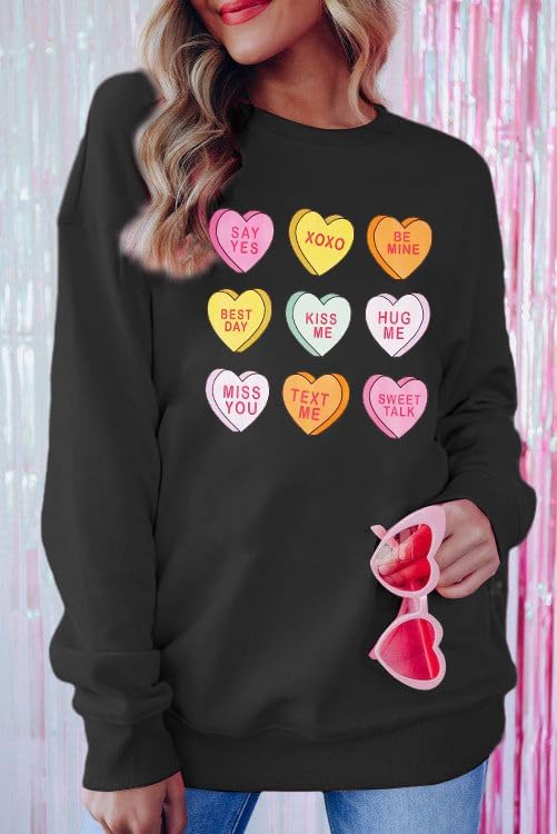 JINTING Valentine Sweatshirt Women Oversized Hearts Long Sleeve Shirt Conversation Heart Sweatshirts Gift for Her - Image 4
