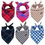Gofshy Dog Bandanas -6PCS Dog Gifts Red Black Brown Blue Green Square Plaid Printing Dog Scarf Adjus