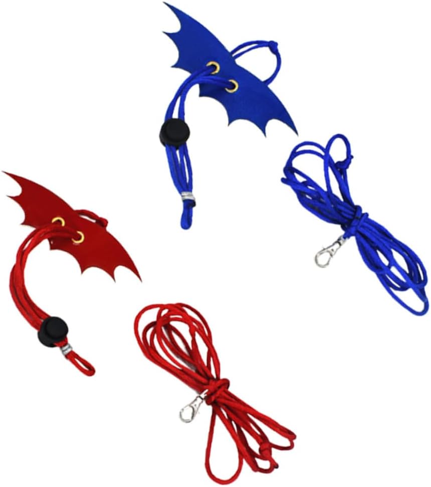 2PCS Small Animal Harness Leash with Bat Wing for Hamsters Rats Guinea Pigs Adjustable Rope Vest for Secure Neck and Stomach Protection Red Blue