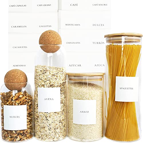 60 Piezas Botes Cocina Almacenaje Etiquetas Recipientes para Alimentos Pegatinas para Cereales, Pasta, Granos,Harina,Galletas,Arroz Y otros Cover