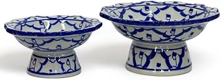Thai Ceramic Porcelain Pedestal Serving Bowls, 2 Sizes, Traditional Design, Food Offering Set