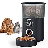 PUPPY KITTY Comedero automático, comedero Temporizador de 4L para Perros y Gatos, con Tono de dispensación Personalizado, Control de porciones, 1-5 Comidas, Cuenco de Acero Inoxidable. (Negro)