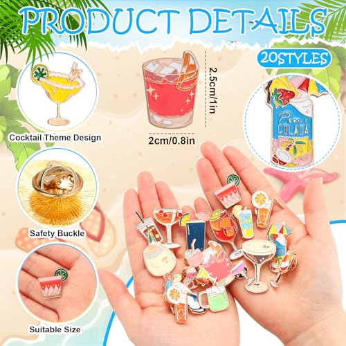 Quelay 20 Pcs Cocktail Enamel Pin Classic Cute Lapel Pin Set Summer Beach Brooch Badges Jewelry Gift for Bartender Aprons, Jackets, Backpacks and Purses, Shirt and Suit Lapels2