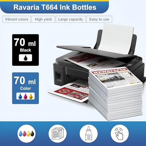 Image of T664 / 664 Compatible Ink for Epson L100, L110, L130, L200, L210, L220, L300, L310, L350, L355, L360 L361, L365, L380, L385, L405, L455, L485, L550, L565 Printer (T664 Ink Set + 1 Black Extra)