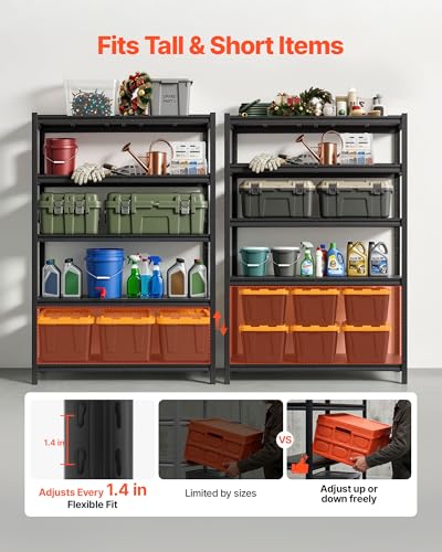 Image of VEVOR Storage Shelves, 5-Tier Adjustable, 2500 lbs Capacity, Heavy Duty Garage Storage Shelving Unit, Metal Utility Rack Shelf, for Garage Warehouse Basement Kitchen, 48.43 inch W x 18.31 inch D x 71.38 inch H