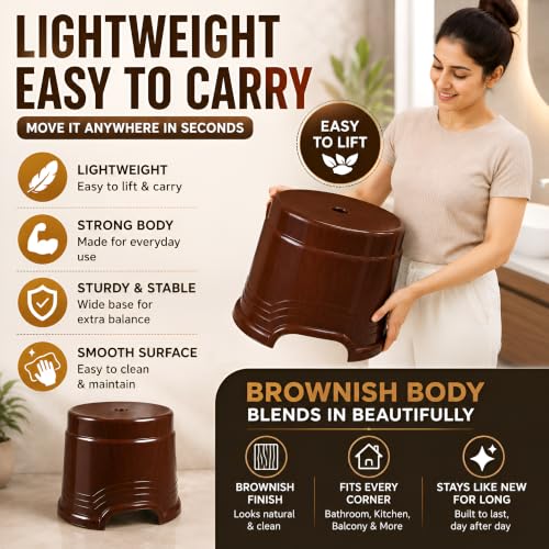 Image of PulGos 10 inches Anti- Slip Plastic Sitting Stool for Kitchen & Bathroom Lightweight Anti-Skid Bathroom Stools | Comfortable for Indoor and Outdoor use |Patla Chair for Garden and Home Use