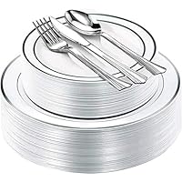 Fancy Disposable Plastic Plates with Cutlery 150 Piece Combo
