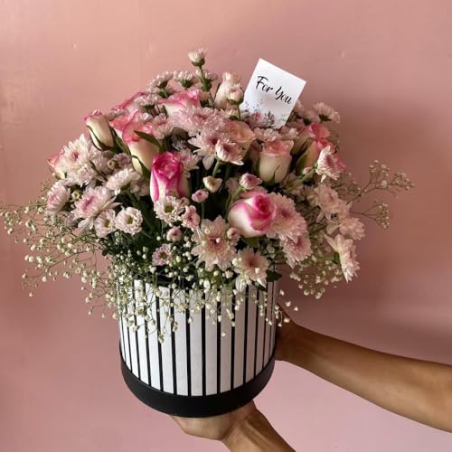Image of Oasis Pack of 3 Premium Monocrome Design Gift & Flower Hamper Boxes With Lid | Classic Bouquet Box for Flower Arrangements | Decorative Gift Packaging Box