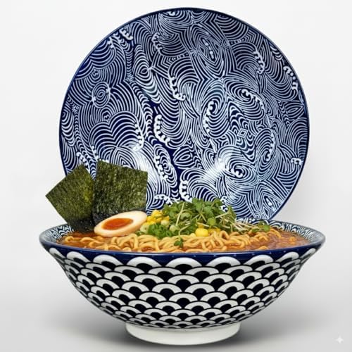 Urban Lifestyle Seigaiha ramen bowl 0.8-1.0L porcelain 1300℃ set ...