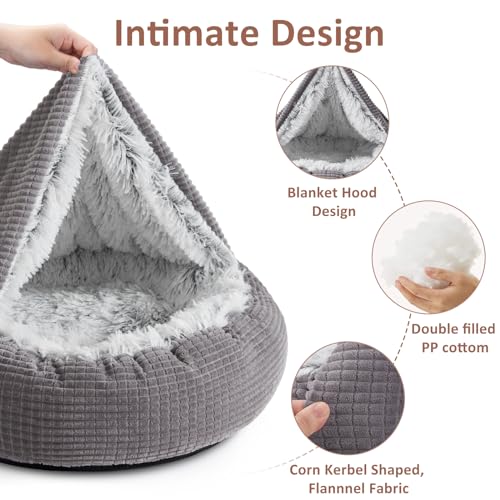 MIXJOY Dog Bed with Blanket, Round Calming Cozy Cave for Medium Dogs, Soft Plush Cuddler Puppy Bed and Burrow Cave, Anti-Slip Bottom, 26inch by MIXJOY - Image 3