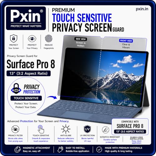 Image of Pxin Aura | Compatible with Microsoft Surface Pro 8 | Touch Sensitive Privacy Screen | Anti Blue | Anti Glare | UltraThin for Hyper Touch | Anti UV | Privacy Filter
