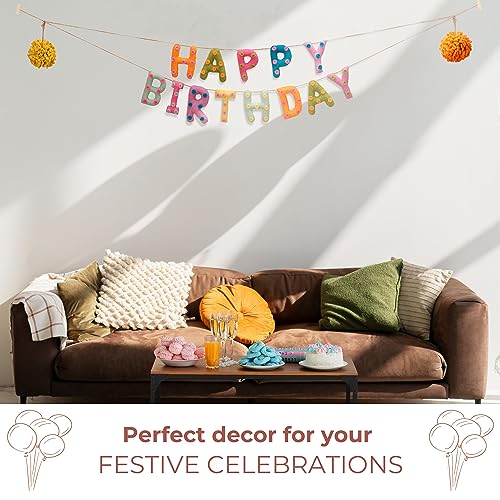 Image of Folkulture Happy Birthday Garland | 72 Inches Outdoor Wool Felt Ball Garlands | Party Garland for Wall Decor | Easy to Hang Happy Birthday Banner for Boho Decor | Garlands for Party Decor
