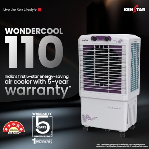 Image of Kenstar Wondercool HC 110 Desert Air Cooler 110L Honeycomb Pads Powerful Air Throw High Speed Motor Inverter Compatible 5 Year Warranty