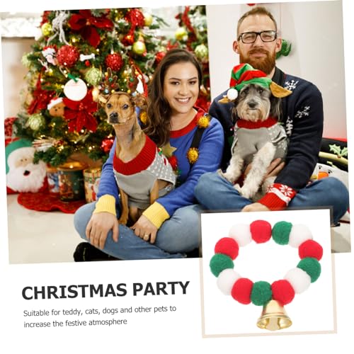 Collar de Navidad para gatitos y cachorros con pompones y cascabel elástico cómodo 5