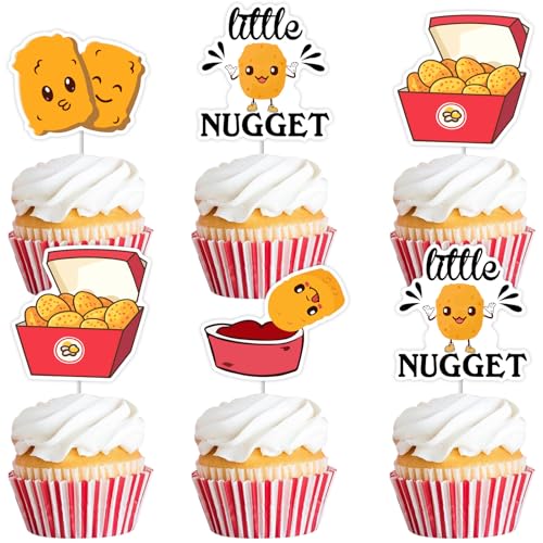 Cheereveal 24Pcs Chicken Nugget Cake Decorations, Little Nugget Cupcake Toppers, Fast Food Fried Chick Theme Birthday Baby Shower Cake Picks Party Supplies