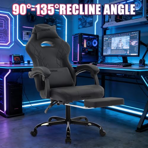 Image of Gaming Chair with Footrest and Massage Lumbar Support, Ergonomic Computer Gamer Chair, Office Video Game Chairs with Adjustable Height and Backrest (Black)
