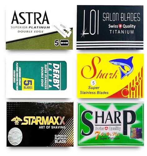 Razor Blades Club - Astra-Derby-Shark-Loi-Starmax-Sharp Double Edge Razor Blades Sampler (30 blades, 6 different brands)