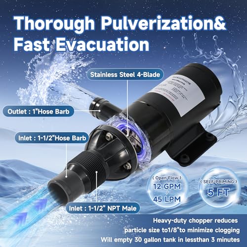 Image of Upgrade Materials, Macerator Pump for 18590-2092, 12V 12GPM, Self Priming Macerator Waste Pump, Run-Dry Protection, Sturdy Build, High Performance, for RV,Marine,Household Wastewater