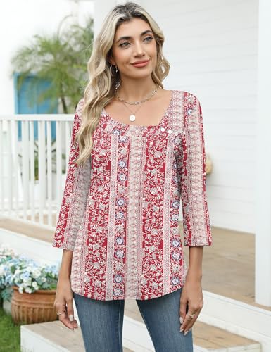 Image of LOMON Womens 3 /4 Length Sleeve T Shirts Asymmetrical Neck Tops Business Blouses for Women Fashion 2026