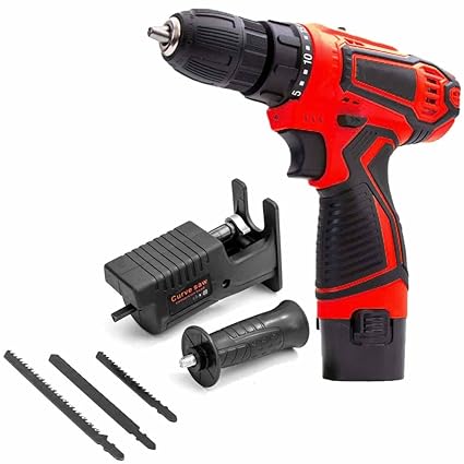 Mini Screwdriver Lithium Battery Cordless Screwdriver Power Tools Electric Drill With Jig saw wood cutter Reciprocating Saw Adapter (Type : cordless drill, 12V)