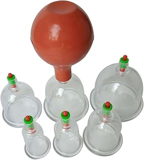 Toyvian 6pc Vacuum Cupping Set with Rubber Pump Transparent Plastic Cupping Therapy Cups for Massage Suction for Health Benefits for Body and Facial Treatments